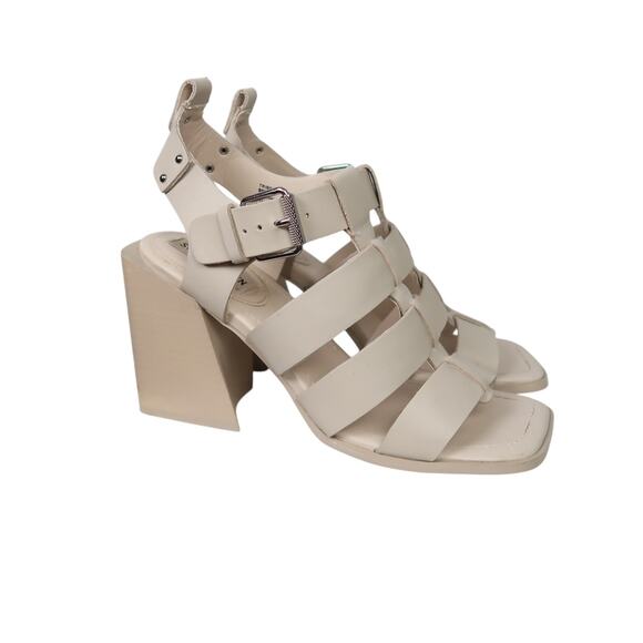 Steve Madden Tribeca cream leather strappy chunky heeled sandals 9 - Picture 1 of 8